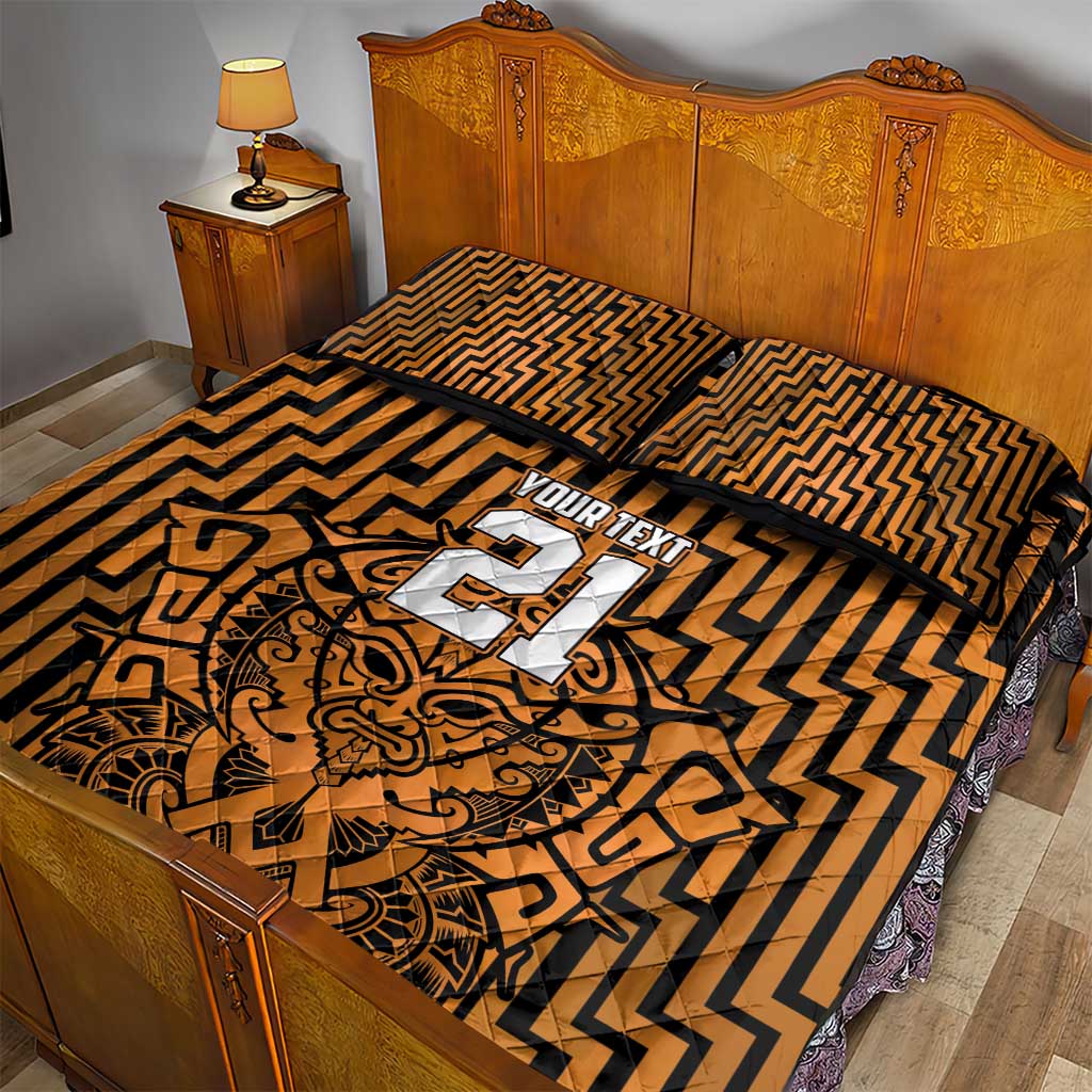 Custom Basketball New Zealand Quilt Bed Set Gold Maori Ta Moko Indigenous - Aussie Hoodie