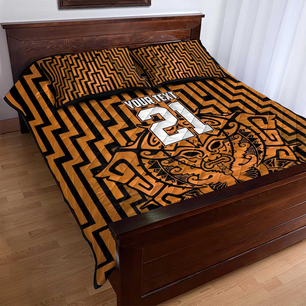 Custom Basketball New Zealand Quilt Bed Set Gold Maori Ta Moko Indigenous - Aussie Hoodie