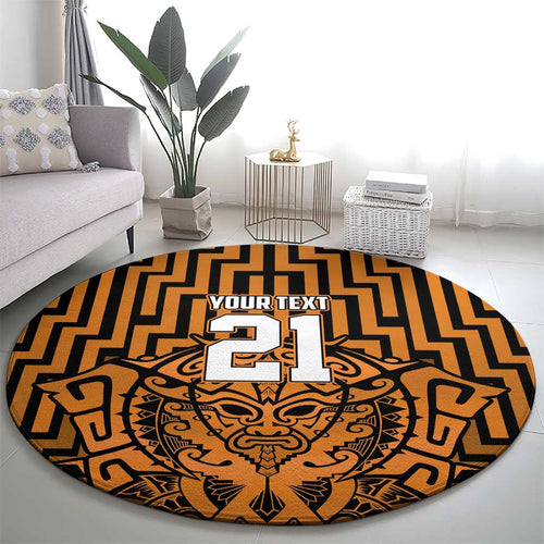 Custom Basketball New Zealand Round Carpet Gold Maori Ta Moko Indigenous - Aussie Hoodie
