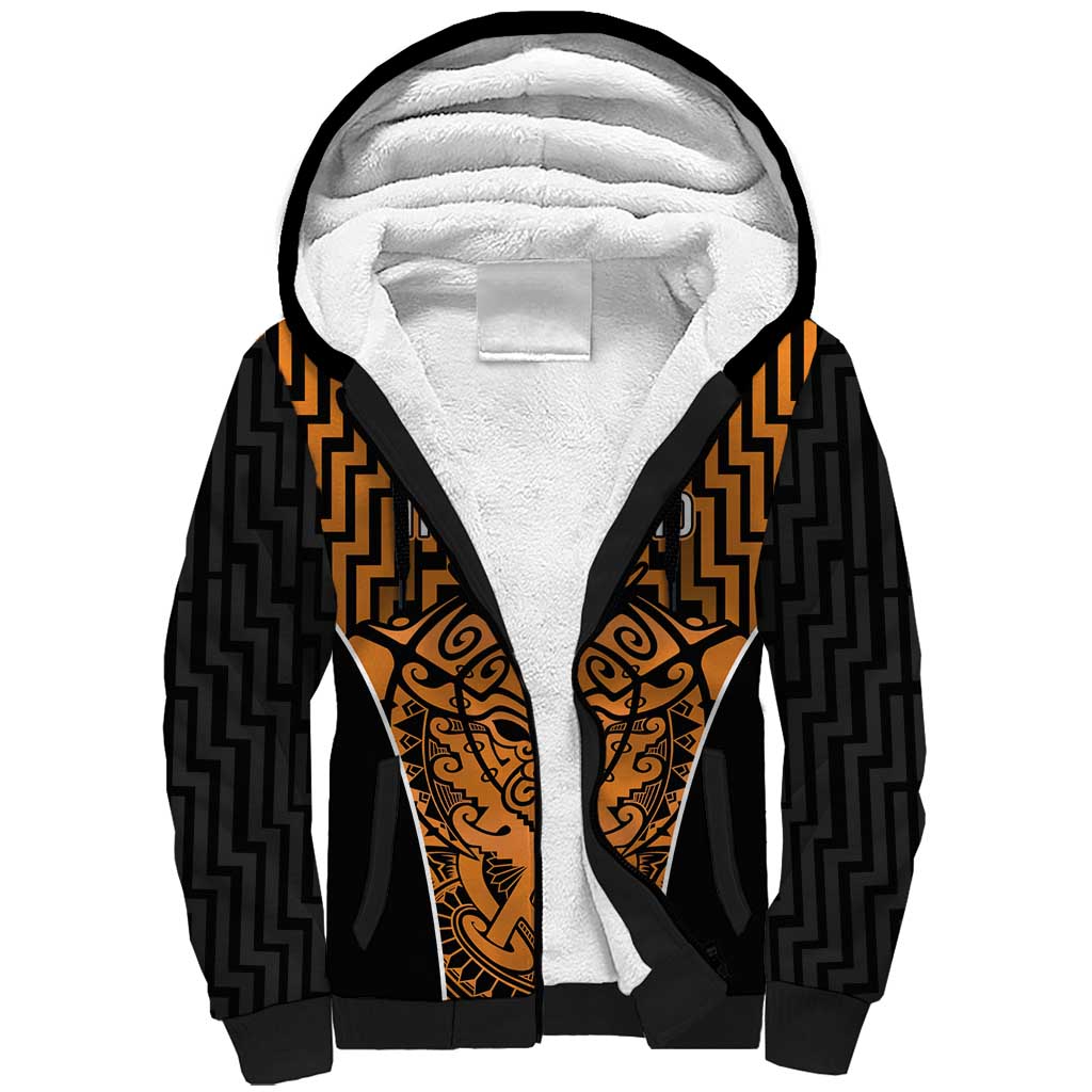 Custom Basketball New Zealand Sherpa Hoodie Gold Maori Ta Moko Indigenous - Aussie Hoodie