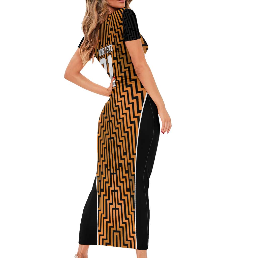 Custom Basketball New Zealand Short Sleeve Bodycon Dress Gold Maori Ta Moko Indigenous - Aussie Hoodie