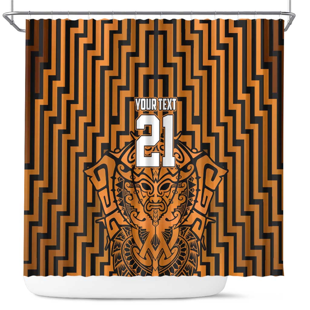 Custom Basketball New Zealand Shower Curtain Gold Maori Ta Moko Indigenous - Aussie Hoodie