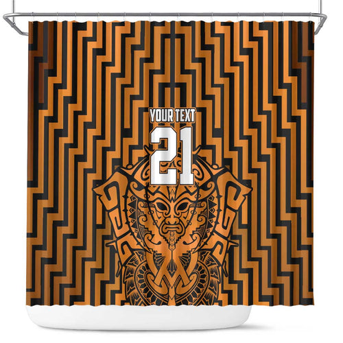 Custom Basketball New Zealand Shower Curtain Gold Maori Ta Moko Indigenous - Aussie Hoodie