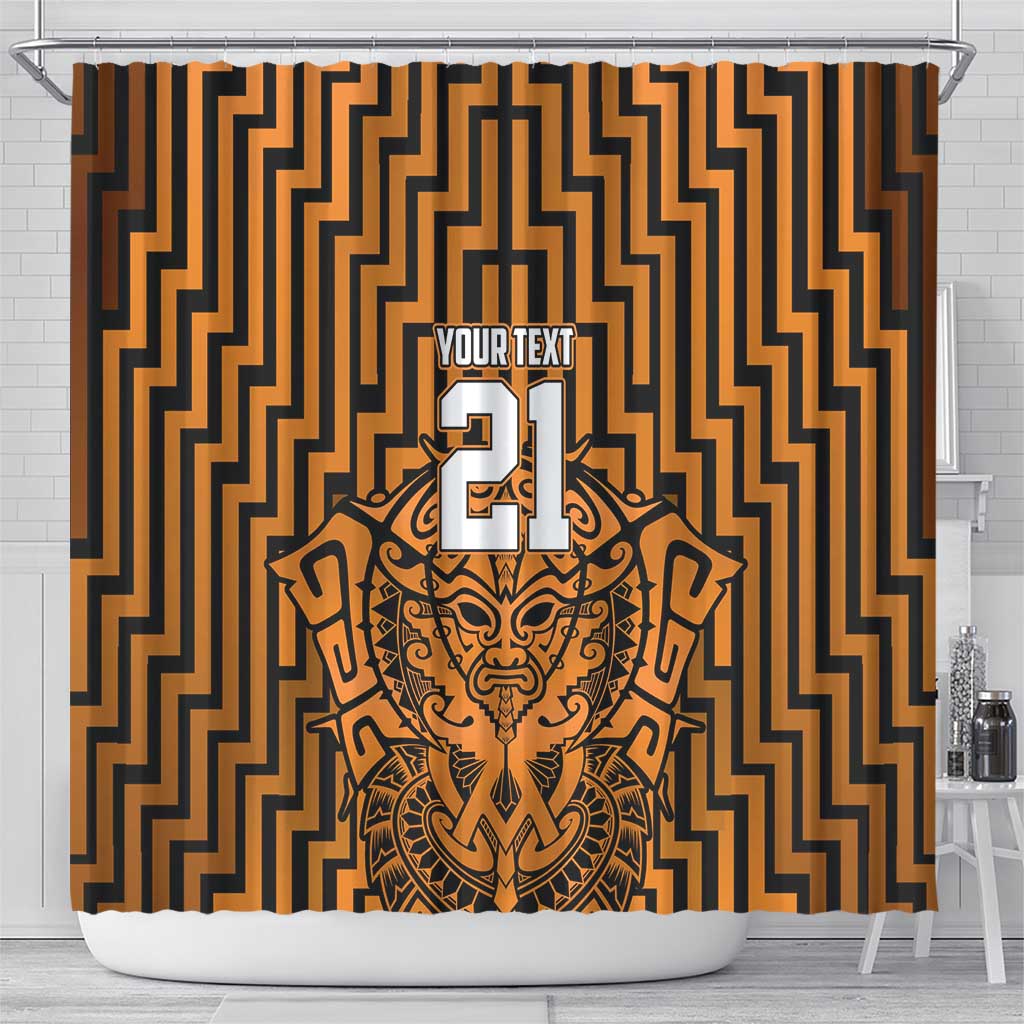 Custom Basketball New Zealand Shower Curtain Gold Maori Ta Moko Indigenous - Aussie Hoodie