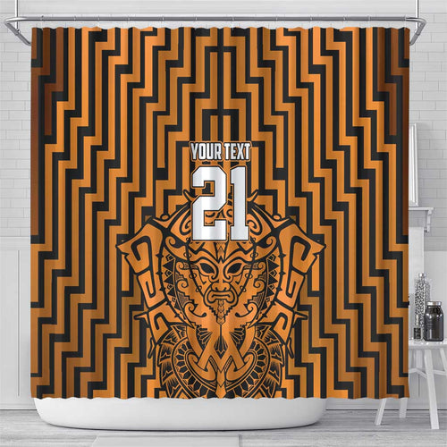 Custom Basketball New Zealand Shower Curtain Gold Maori Ta Moko Indigenous - Aussie Hoodie