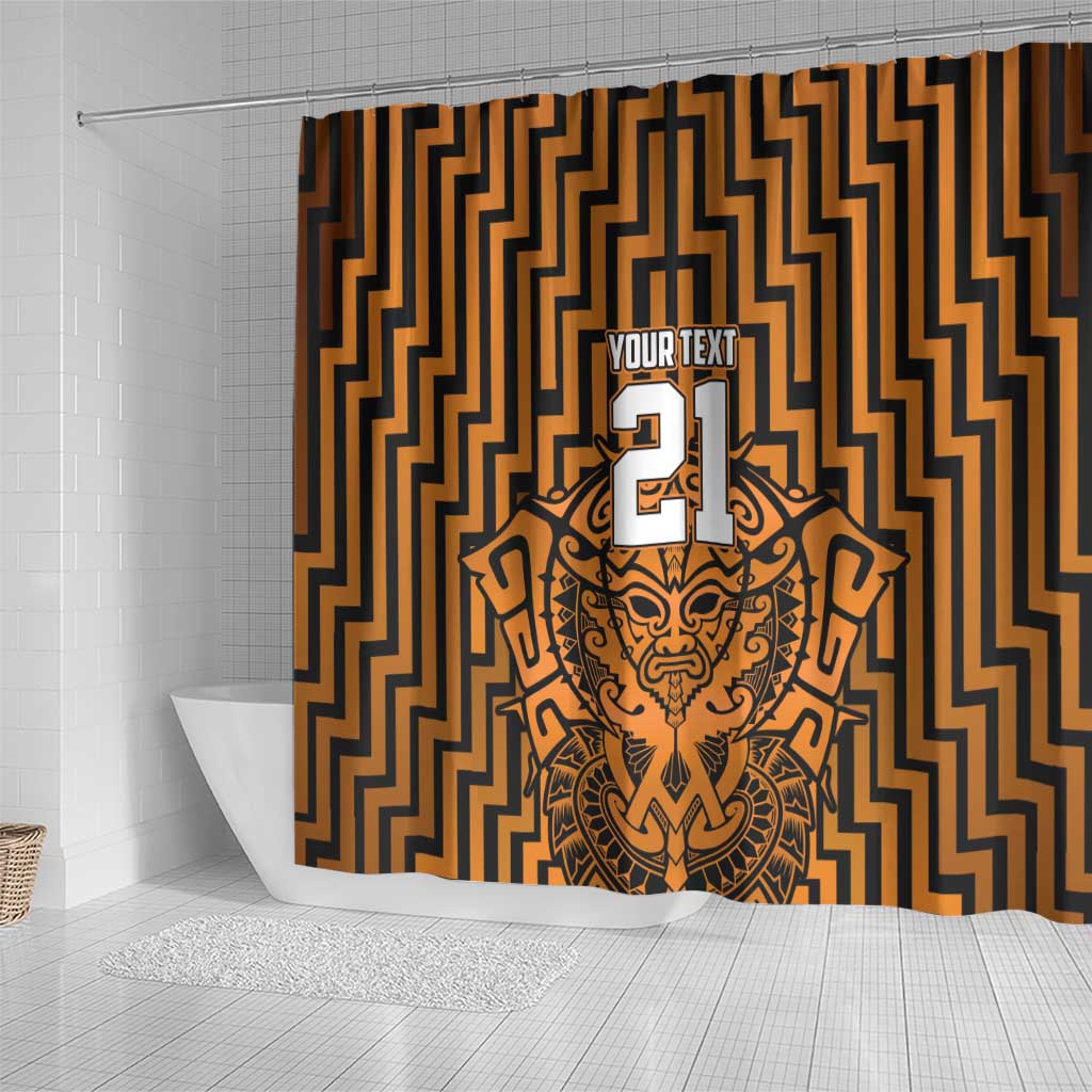 Custom Basketball New Zealand Shower Curtain Gold Maori Ta Moko Indigenous - Aussie Hoodie