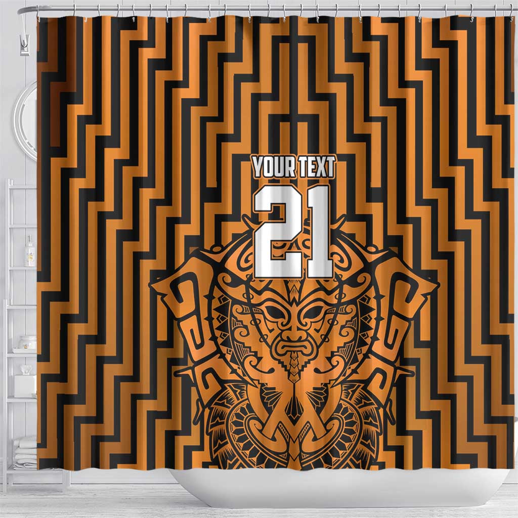Custom Basketball New Zealand Shower Curtain Gold Maori Ta Moko Indigenous - Aussie Hoodie