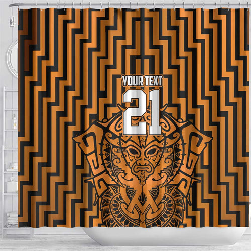 Custom Basketball New Zealand Shower Curtain Gold Maori Ta Moko Indigenous - Aussie Hoodie