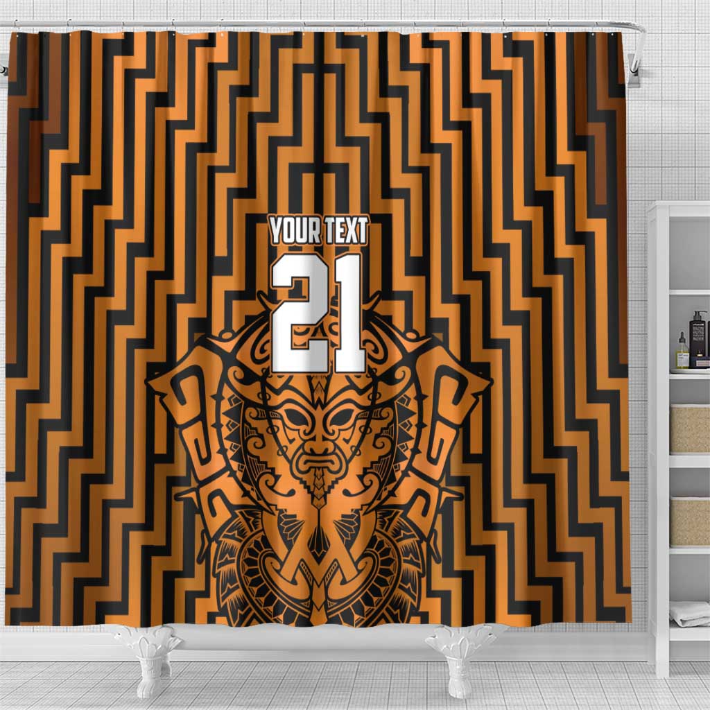 Custom Basketball New Zealand Shower Curtain Gold Maori Ta Moko Indigenous - Aussie Hoodie