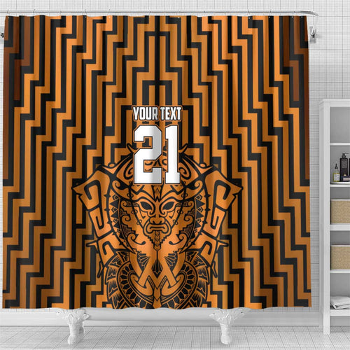 Custom Basketball New Zealand Shower Curtain Gold Maori Ta Moko Indigenous - Aussie Hoodie