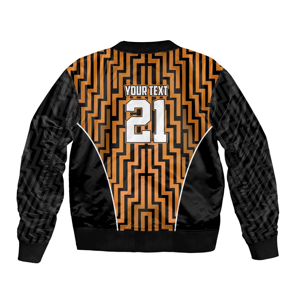 Custom Basketball New Zealand Sleeve Zip Bomber Jacket Gold Maori Ta Moko Indigenous - Aussie Hoodie