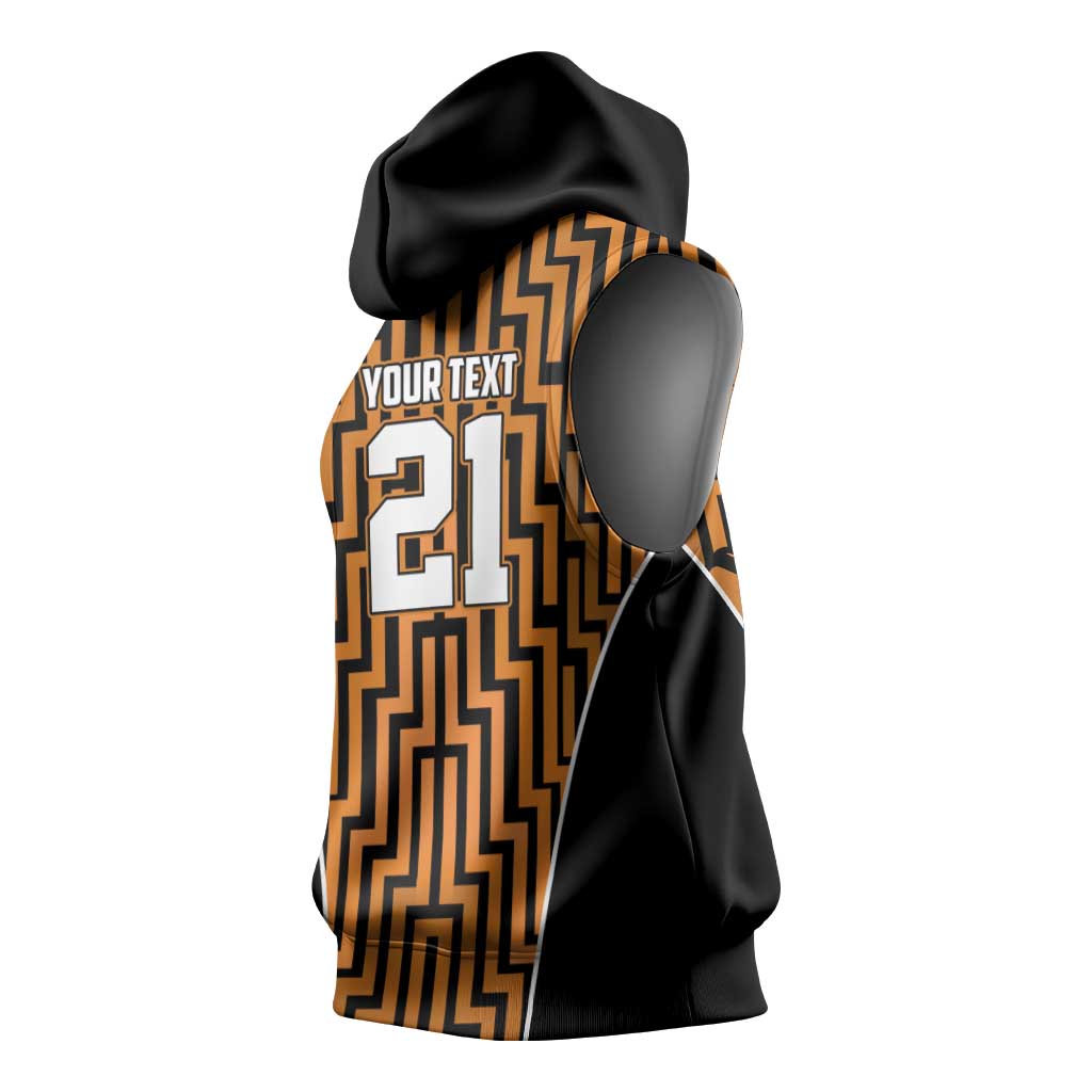 Custom Basketball New Zealand Sleeveless Hoodie Gold Maori Ta Moko Indigenous - Aussie Hoodie