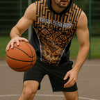 Custom Basketball New Zealand Sleeveless Hoodie Gold Maori Ta Moko Indigenous - Aussie Hoodie
