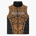 Custom Basketball New Zealand Sleeveless Puffer Jacket Gold Maori Ta Moko Indigenous - Aussie Hoodie