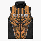 Custom Basketball New Zealand Sleeveless Puffer Jacket Gold Maori Ta Moko Indigenous - Aussie Hoodie