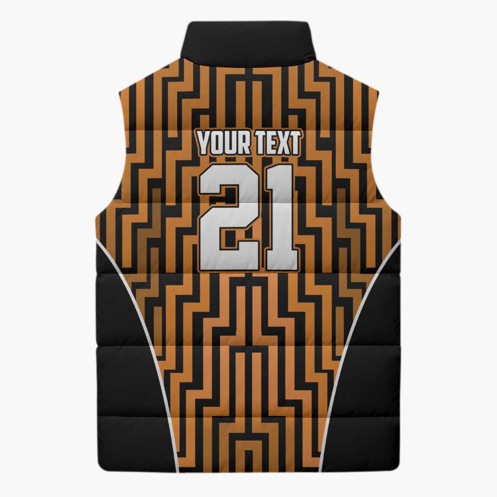 Custom Basketball New Zealand Sleeveless Puffer Jacket Gold Maori Ta Moko Indigenous - Aussie Hoodie
