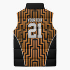 Custom Basketball New Zealand Sleeveless Puffer Jacket Gold Maori Ta Moko Indigenous - Aussie Hoodie