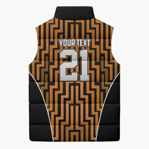 Custom Basketball New Zealand Sleeveless Puffer Jacket Gold Maori Ta Moko Indigenous - Aussie Hoodie