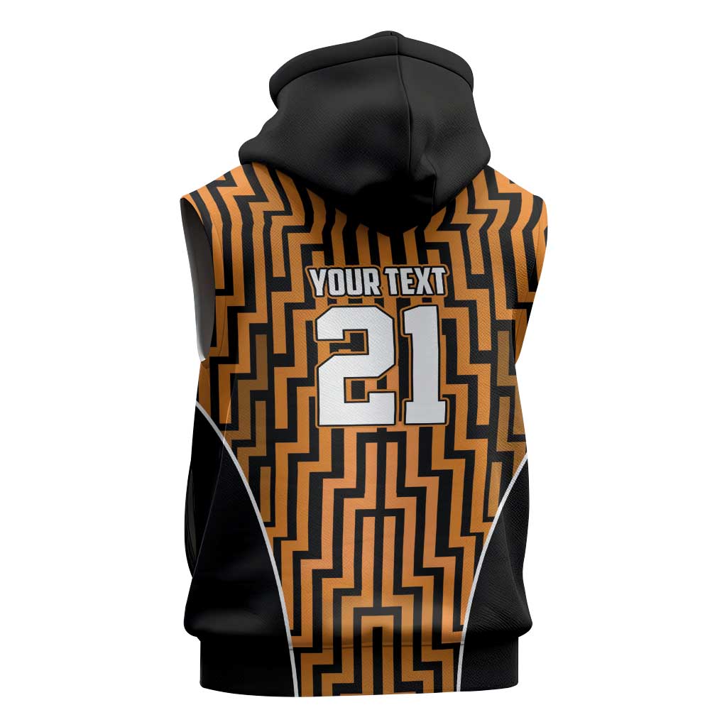 Custom Basketball New Zealand Sleeveless Zip Hoodie Gold Maori Ta Moko Indigenous - Aussie Hoodie