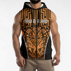 Custom Basketball New Zealand Sleeveless Zip Hoodie Gold Maori Ta Moko Indigenous LT9
