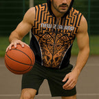 Custom Basketball New Zealand Sleeveless Zip Hoodie Gold Maori Ta Moko Indigenous LT9