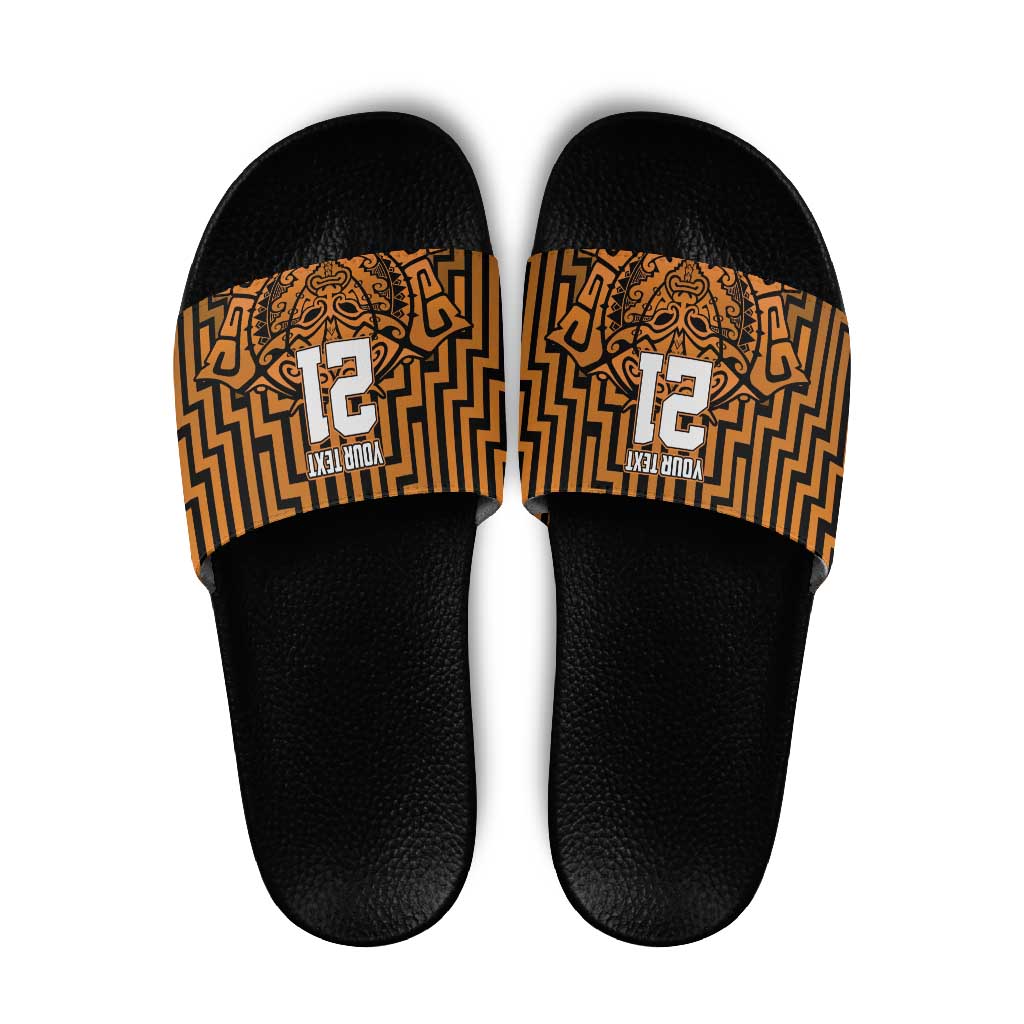 Custom Basketball New Zealand Slide Sandals Gold Maori Ta Moko Indigenous - Aussie Hoodie