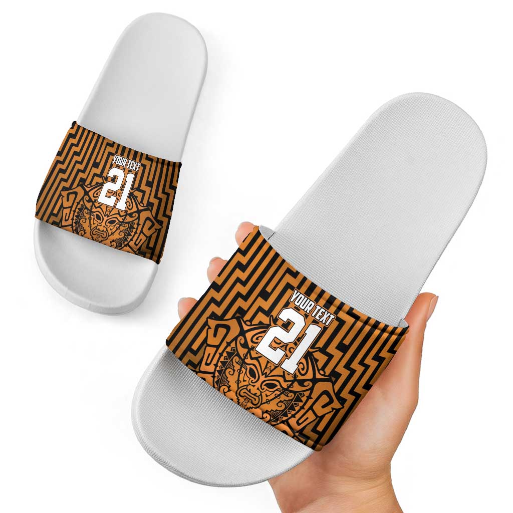 Custom Basketball New Zealand Slide Sandals Gold Maori Ta Moko Indigenous - Aussie Hoodie