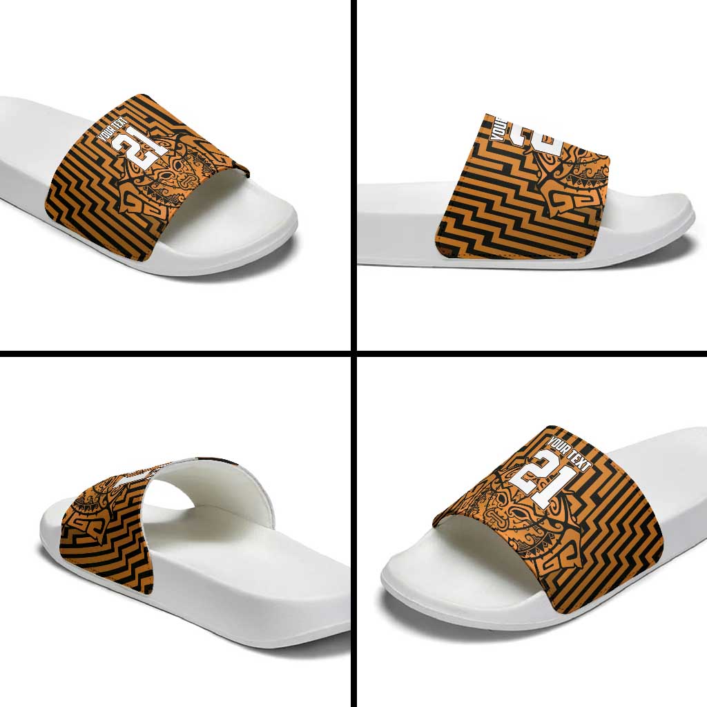 Custom Basketball New Zealand Slide Sandals Gold Maori Ta Moko Indigenous - Aussie Hoodie