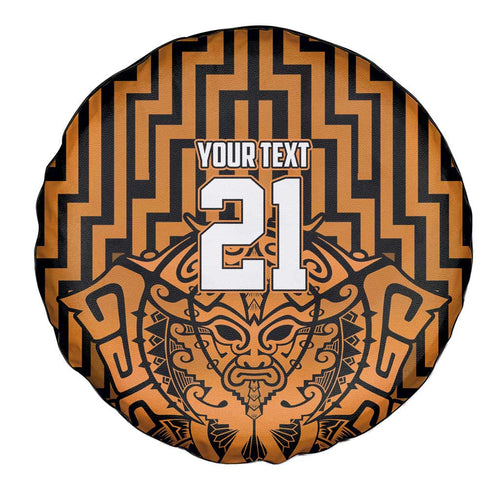Custom Basketball New Zealand Spare Tire Cover Gold Maori Ta Moko Indigenous - Aussie Hoodie