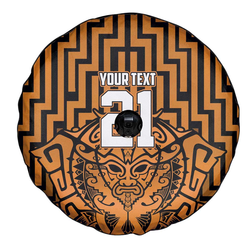 Custom Basketball New Zealand Spare Tire Cover Gold Maori Ta Moko Indigenous - Aussie Hoodie