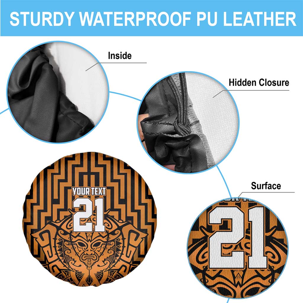Custom Basketball New Zealand Spare Tire Cover Gold Maori Ta Moko Indigenous - Aussie Hoodie