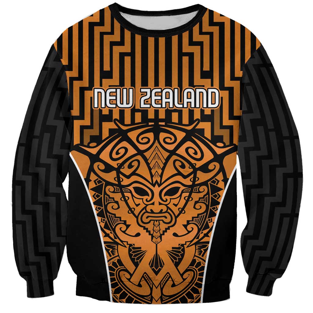 Custom Basketball New Zealand Sweatshirt Gold Maori Ta Moko Indigenous - Aussie Hoodie