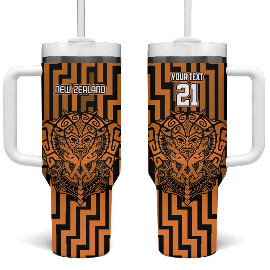 Custom Basketball New Zealand Tumbler With Handle Gold Maori Ta Moko Indigenous - Aussie Hoodie