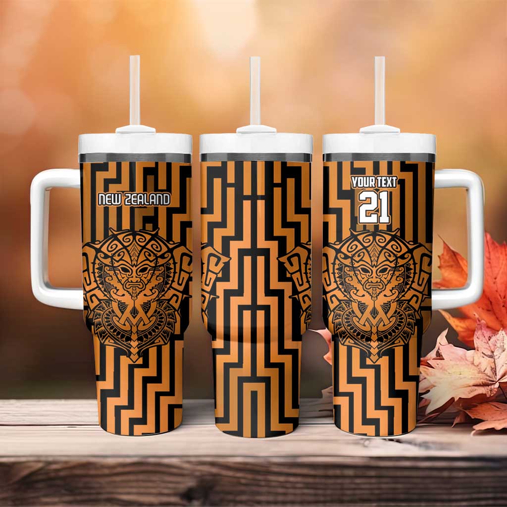Custom Basketball New Zealand Tumbler With Handle Gold Maori Ta Moko Indigenous - Aussie Hoodie