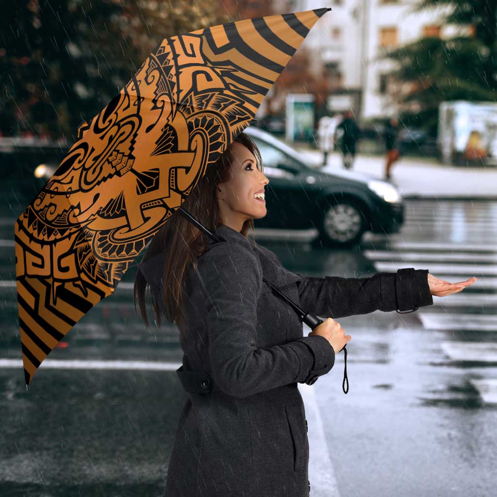 Custom Basketball New Zealand Umbrella Gold Maori Ta Moko Indigenous - Aussie Hoodie