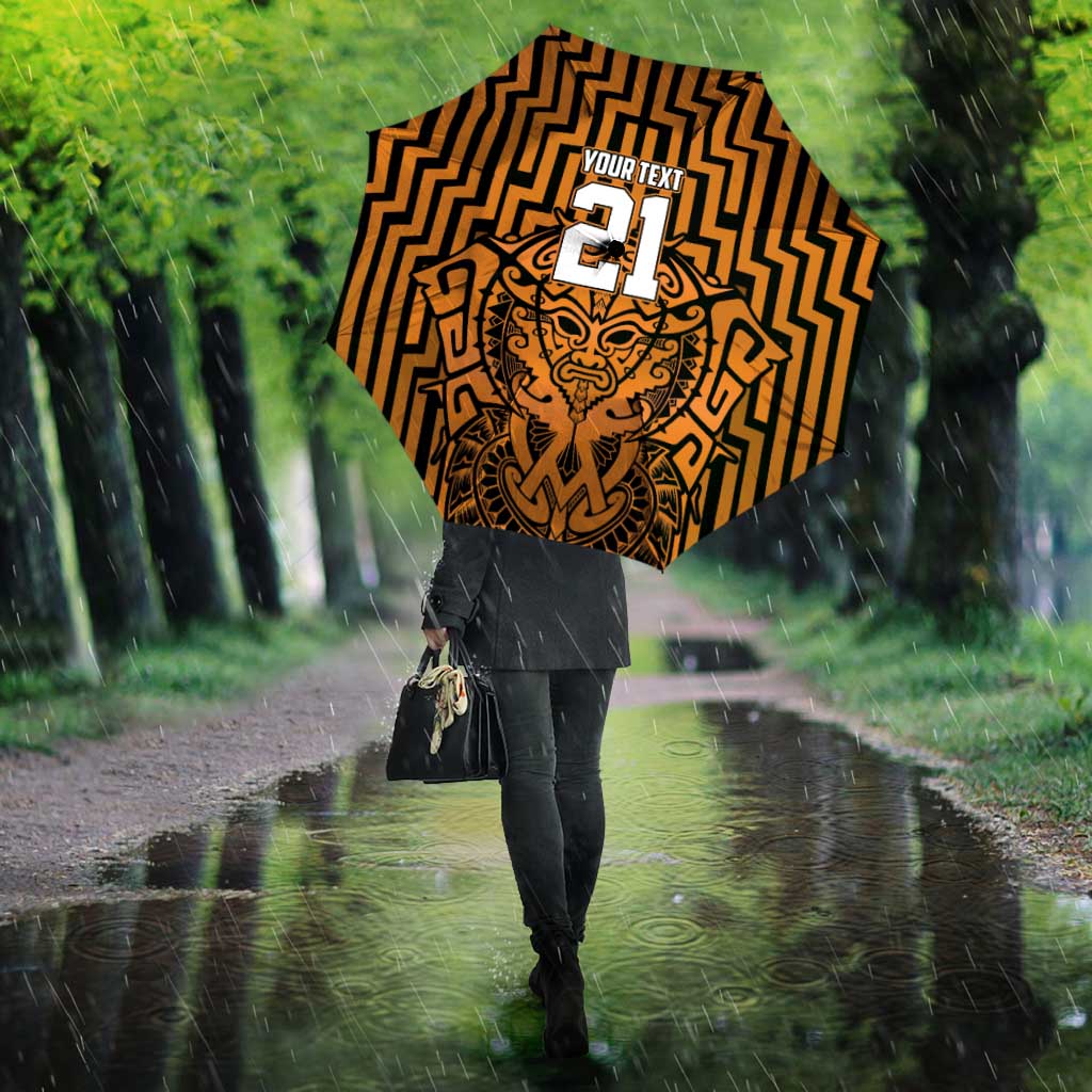 Custom Basketball New Zealand Umbrella Gold Maori Ta Moko Indigenous - Aussie Hoodie