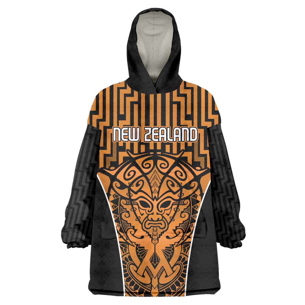 Custom Basketball New Zealand Wearable Blanket Hoodie Gold Maori Ta Moko Indigenous - Aussie Hoodie