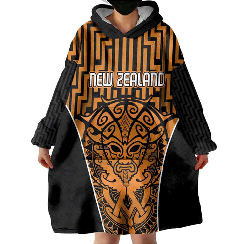 Custom Basketball New Zealand Wearable Blanket Hoodie Gold Maori Ta Moko Indigenous - Aussie Hoodie