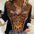Custom Basketball New Zealand Women Casual Shirt Gold Maori Ta Moko Indigenous - Aussie Hoodie