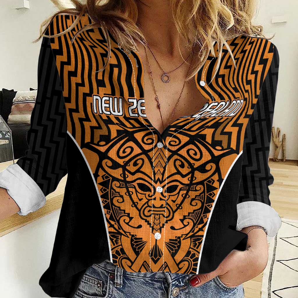 Custom Basketball New Zealand Women Casual Shirt Gold Maori Ta Moko Indigenous - Aussie Hoodie
