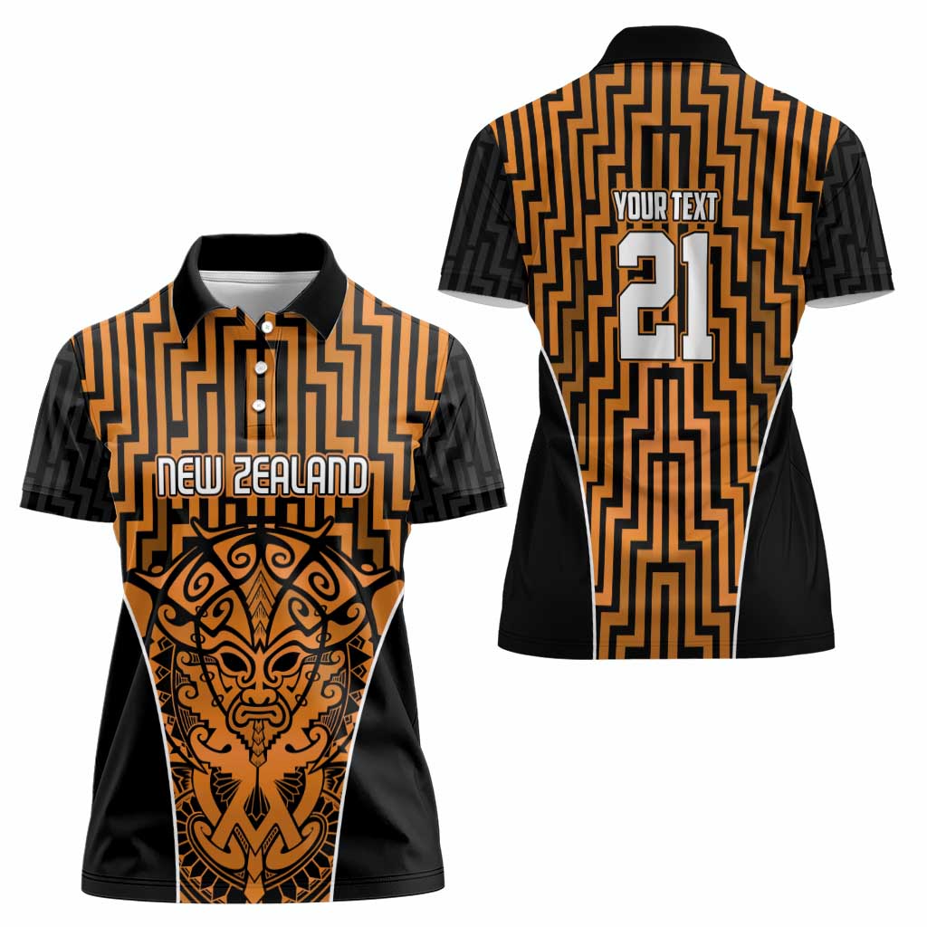 Custom Basketball New Zealand Women Polo Shirt Gold Maori Ta Moko Indigenous - Aussie Hoodie