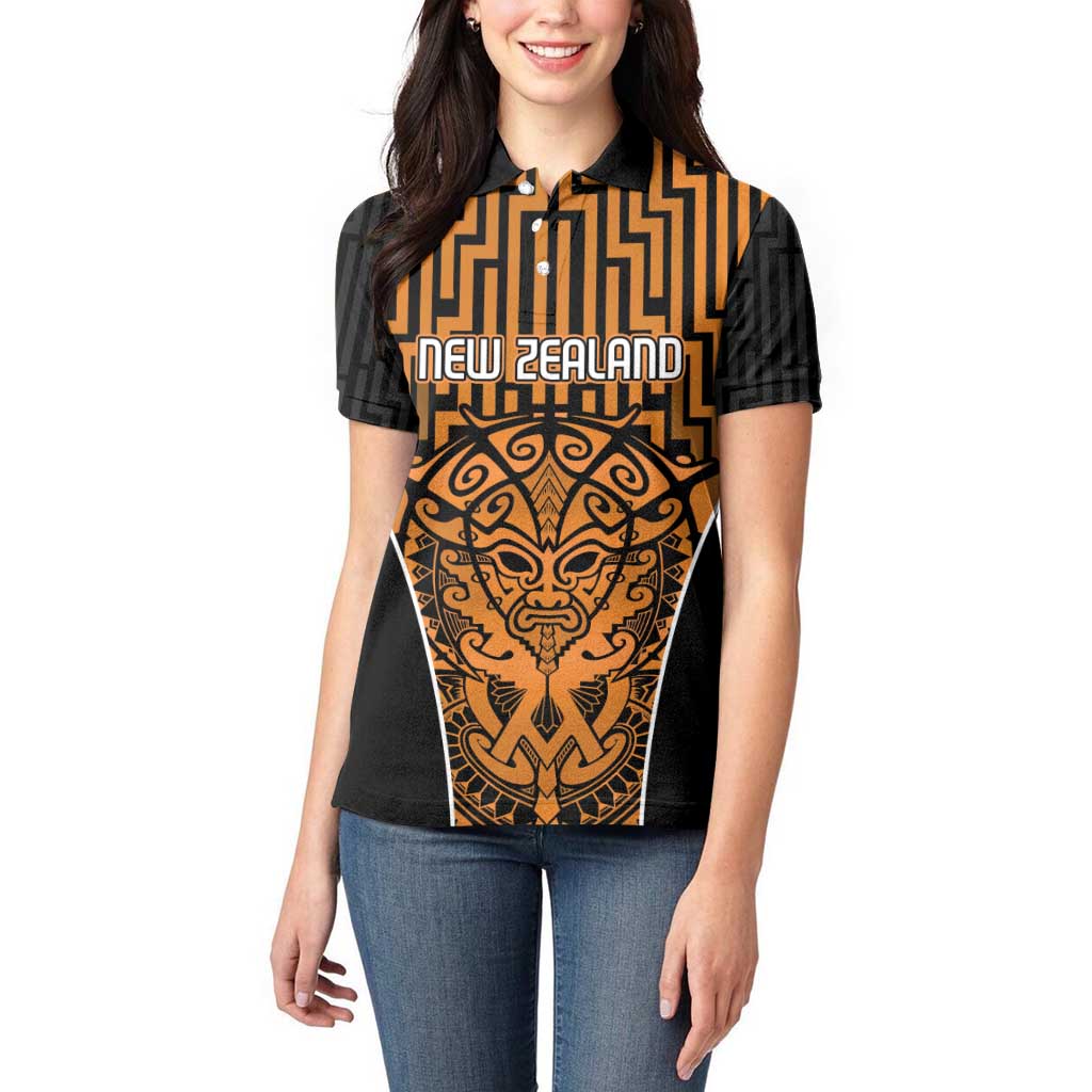Custom Basketball New Zealand Women Polo Shirt Gold Maori Ta Moko Indigenous - Aussie Hoodie