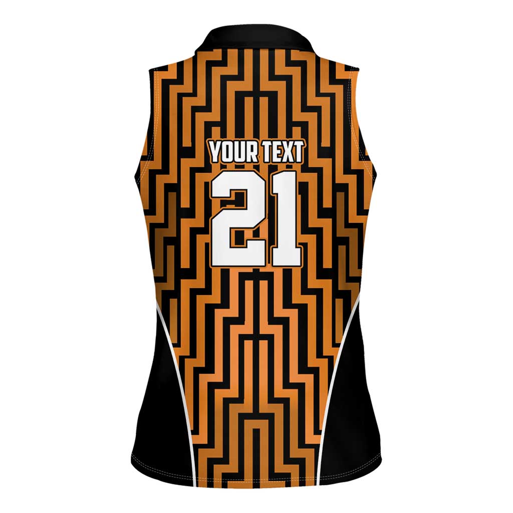 Custom Basketball New Zealand Women Sleeveless Polo Shirt Gold Maori Ta Moko Indigenous - Aussie Hoodie