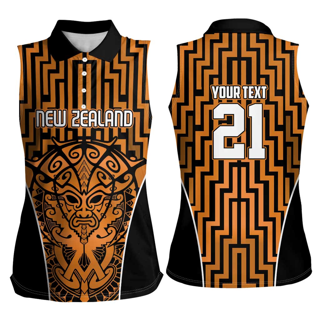 Custom Basketball New Zealand Women Sleeveless Polo Shirt Gold Maori Ta Moko Indigenous - Aussie Hoodie