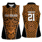 Custom Basketball New Zealand Women Sleeveless Polo Shirt Gold Maori Ta Moko Indigenous - Aussie Hoodie