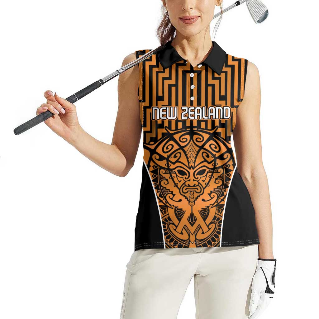 Custom Basketball New Zealand Women Sleeveless Polo Shirt Gold Maori Ta Moko Indigenous - Aussie Hoodie