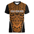 Custom Basketball New Zealand Women V-Neck T-Shirt Gold Maori Ta Moko Indigenous - Aussie Hoodie