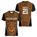 Custom Basketball New Zealand Women V-Neck T-Shirt Gold Maori Ta Moko Indigenous - Aussie Hoodie