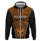 Custom Basketball New Zealand Zip Hoodie Gold Maori Ta Moko Indigenous - Aussie Hoodie