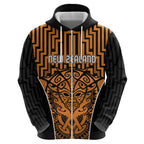 Custom Basketball New Zealand Zip Hoodie Gold Maori Ta Moko Indigenous - Aussie Hoodie
